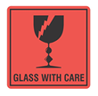 Glass With Care Printed Label Black on Orange 99mm x 99mm  500 Labels Roll